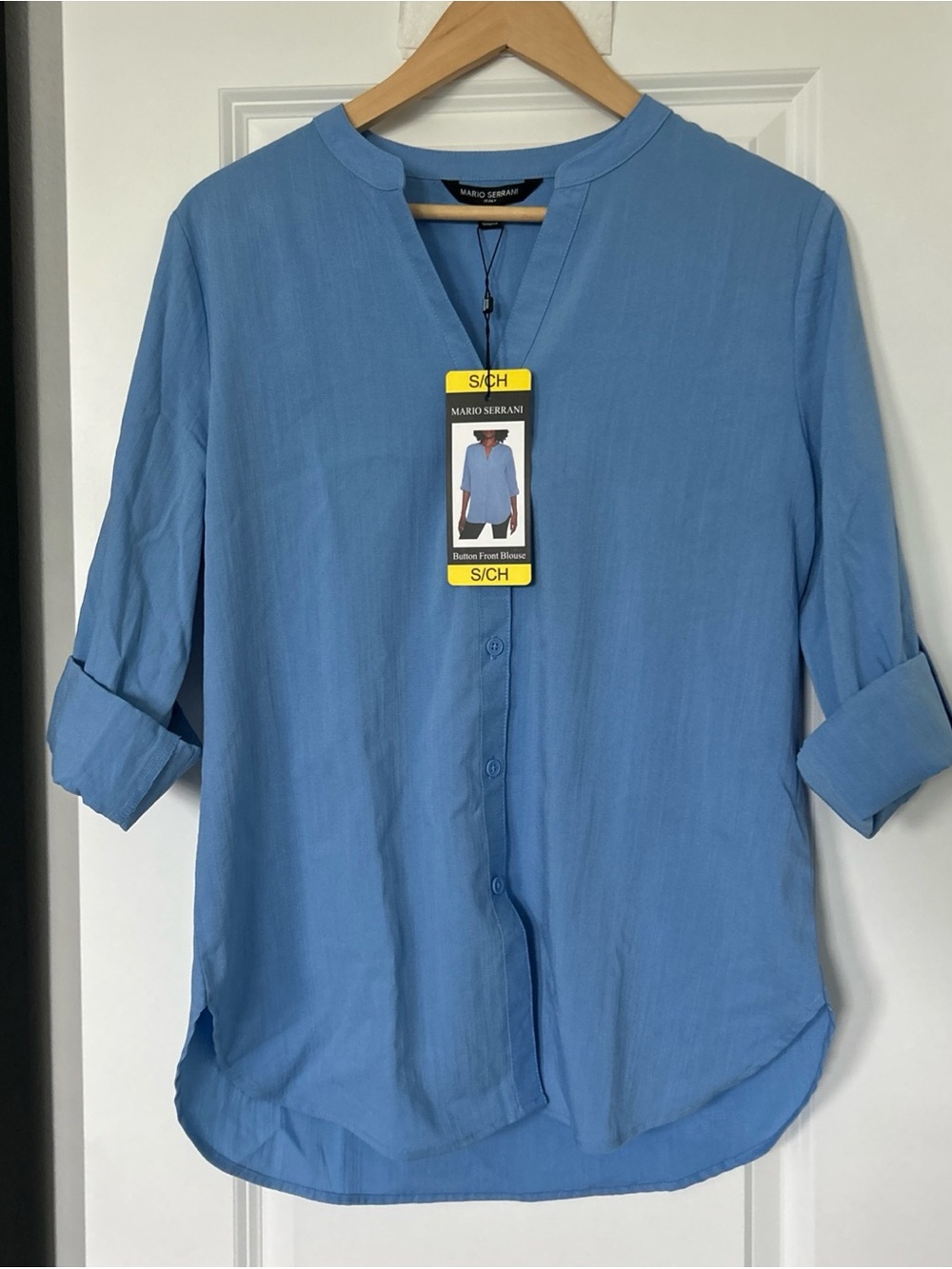 Mario Serrani Women's Button Front Blouse Color Blue Size Small NWT